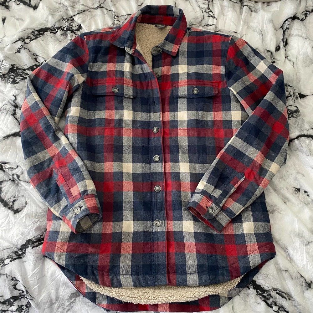 Eddie Bauer shacket fleece plaid XS